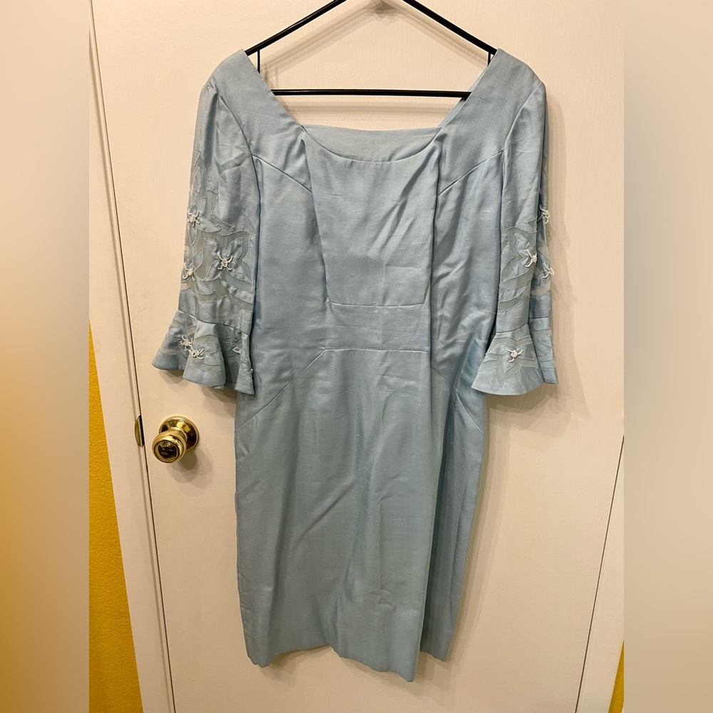 True vintage Steel blue Trumpet sleeve Wiggle Dress